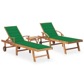 Sun loungers with table and cushion 2 units solid teak wood by vidaXL, Loungers - Ref: Foro24-3073176, Price: 601,44 €, Disco...