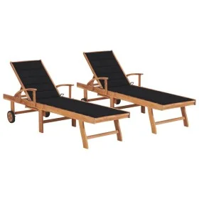 Sun loungers 2 units solid teak wood with black cushion by vidaXL, Loungers - Ref: Foro24-3073193, Price: 584,68 €, Discount: %