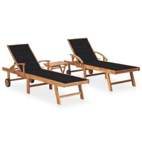 Tumbonas con mesa y cojín 2 unidades madera maciza de teca de vidaXL, Tumbonas - Ref: Foro24-3073178, Precio: 601,71 €, Descu...