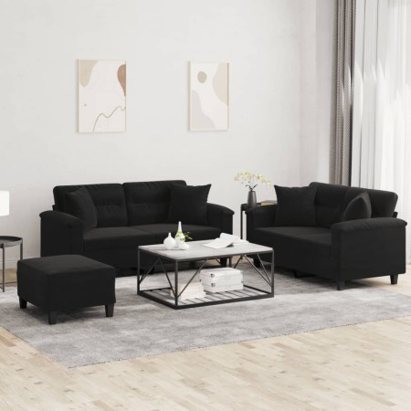 Juego de sofás con cojines 3 piezas tela microfibra negro en Sofás | Comprar online en Foru.es