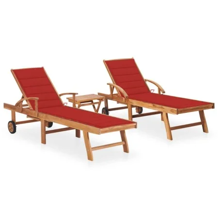 2 teak solid wood sun loungers with table and cushion by vidaXL, Loungers - Ref: Foro24-3073177, Price: 601,71 €, Discount: %
