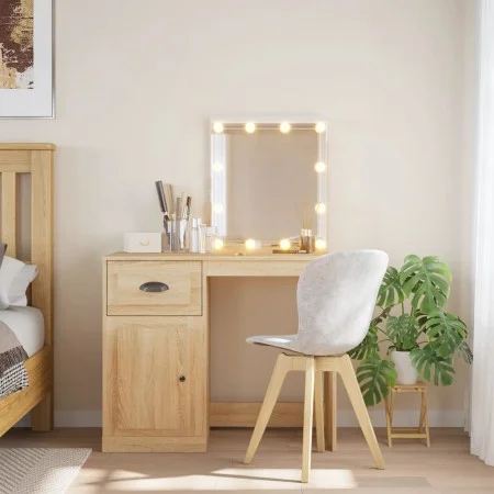 Tocador con luces LED roble Sonoma 90x42x132,5 cm de vidaXL, Tocadores para dormitorios - Ref: Foro24-834973, Precio: 74,00 €...