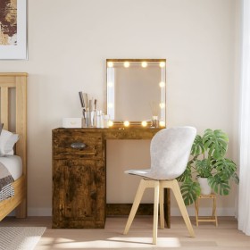Tocador con luces LED roble ahumado 90x42x132,5 cm de vidaXL, Tocadores para dormitorios - Ref: Foro24-834975, Precio: 100,14...