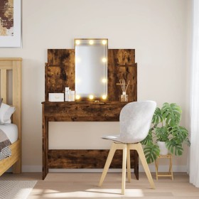 Tocador con luces LED roble ahumado 96x40x142 cm de vidaXL, Tocadores para dormitorios - Ref: Foro24-837897, Precio: 86,10 €,...