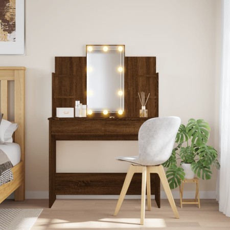 Tocador con luces LED roble marrón 96x40x142 cm de vidaXL, Tocadores para dormitorios - Ref: Foro24-837899, Precio: 94,02 €, ...