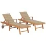 2 teak solid wood sun loungers with cream cushion by vidaXL, Loungers - Ref: Foro24-3073189, Price: 584,68 €, Discount: %
