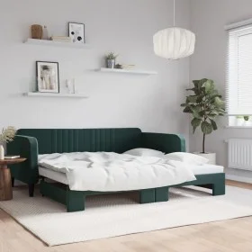 Dark green velvet trundle sofa bed 100x200 cm by vidaXL, Beds and slatted bases - Ref: Foro24-3197072, Price: 251,14 €, Disco...