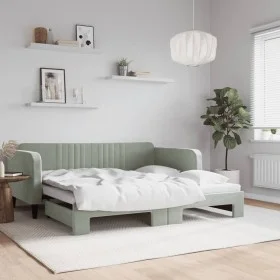 Light gray velvet trundle sofa bed 90x190 cm by vidaXL, Beds and slatted bases - Ref: Foro24-3197076, Price: 237,08 €, Discou...