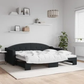 Black fabric trundle sofa bed 90x200 cm by vidaXL, Beds and slatted bases - Ref: Foro24-3197532, Price: 255,08 €, Discount: %