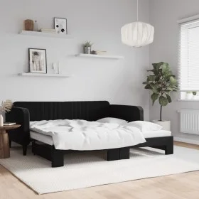 Black velvet trundle sofa bed 90x190 cm by vidaXL, Beds and slatted bases - Ref: Foro24-3197078, Price: 235,24 €, Discount: %
