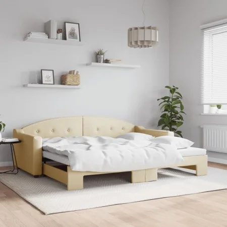 Trundle sofa bed cream fabric 90x200 cm by vidaXL, Beds and slatted bases - Ref: Foro24-3197534, Price: 248,55 €, Discount: %