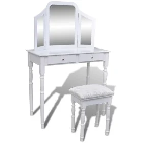 Tocador con espejo 3 en 1 taburete y 2 cajones blanco de vidaXL, Tocadores para dormitorios - Ref: Foro24-241003, Precio: 137...
