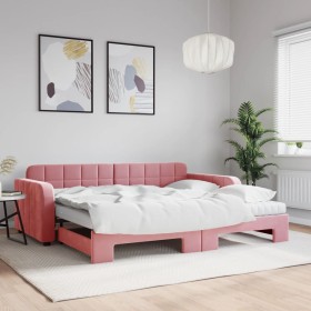 Sofá cama nido con colchón terciopelo rosa 90x200 cm de vidaXL, Camas y somieres - Ref: Foro24-3196956, Precio: 511,65 €, Des...