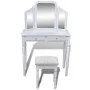 Tocador con espejo 3 en 1 taburete y 2 cajones blanco de vidaXL, Tocadores para dormitorios - Ref: Foro24-241003, Precio: 137...