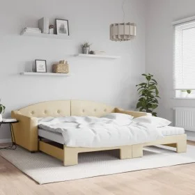 Trundle sofa bed with cream fabric mattress 100x200 cm by vidaXL, Beds and slatted bases - Ref: Foro24-3197557, Price: 432,05...
