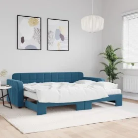 Trundle sofa bed with blue velvet mattress 80x200 cm by vidaXL, Beds and slatted bases - Ref: Foro24-3196945, Price: 419,52 €...