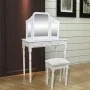 Tocador con espejo 3 en 1 taburete y 2 cajones blanco de vidaXL, Tocadores para dormitorios - Ref: Foro24-241003, Precio: 137...
