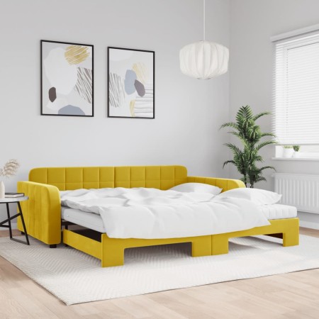 Sofá cama nido con colchón terciopelo amarillo 100x200 cm de vidaXL, Camas y somieres - Ref: Foro24-3196965, Precio: 435,68 €...