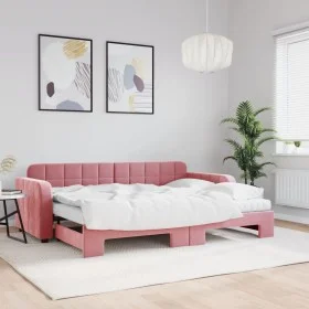 Trundle sofa bed with pink velvet mattress 80x200 cm by vidaXL, Beds and slatted bases - Ref: Foro24-3196949, Price: 420,41 €...