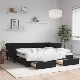Trundle sofa bed with drawers black velvet 90x190 cm by vidaXL, Beds and slatted bases - Ref: Foro24-3197834, Price: 285,22 €...