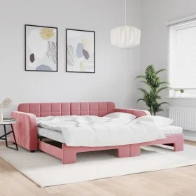 Trundle sofa bed with pink velvet mattress 100x200 cm by vidaXL, Beds and slatted bases - Ref: Foro24-3196963, Price: 441,67 ...