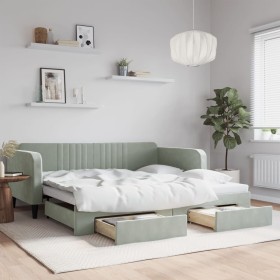Sofá cama nido con cajones terciopelo gris claro 100x200 cm de vidaXL, Camas y somieres - Ref: Foro24-3197118, Precio: 303,11...
