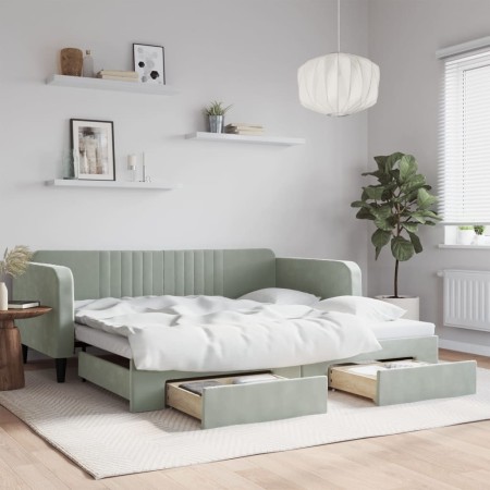 Sofá cama nido con cajones terciopelo gris claro 100x200 cm de vidaXL, Camas y somieres - Ref: Foro24-3197118, Precio: 303,11...