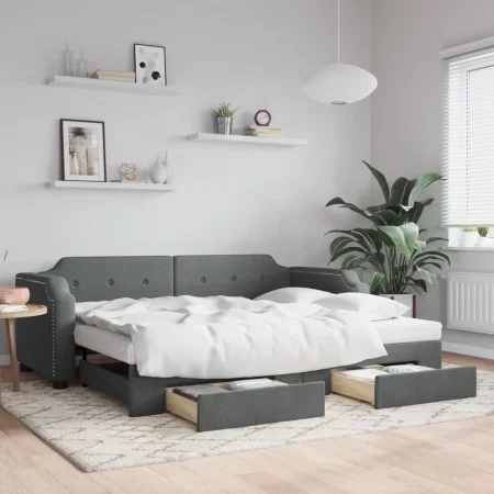 Trundle sofa bed with drawers dark gray fabric 90x190 cm by vidaXL, Beds and slatted bases - Ref: Foro24-3197681, Price: 290,...