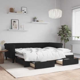 Sofá cama nido con cajones terciopelo negro 90x200 cm de vidaXL, Camas y somieres - Ref: Foro24-3197823, Precio: 295,87 €, De...