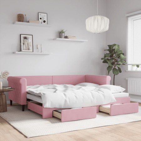 Sofá cama nido con cajones terciopelo rosa 90x200 cm de vidaXL, Camas y somieres - Ref: Foro24-3197822, Precio: 295,91 €, Des...