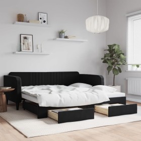 Sofá cama nido con cajones terciopelo negro 100x200 cm de vidaXL, Camas y somieres - Ref: Foro24-3197122, Precio: 310,28 €, D...