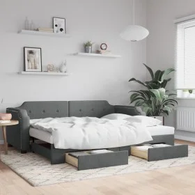 Sofá cama nido con cajones tela gris oscuro 90x200 cm de vidaXL, Camas y somieres - Ref: Foro24-3197671, Precio: 298,18 €, De...