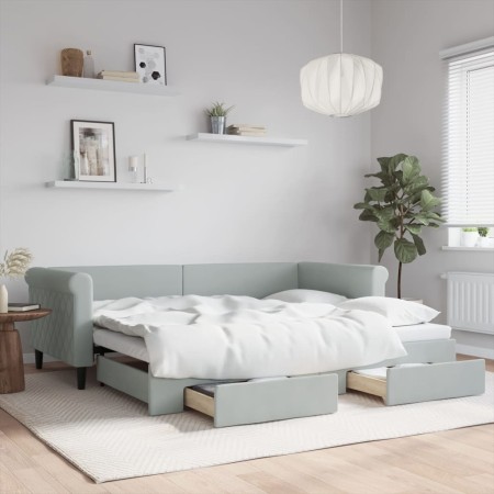 Sofá cama nido con cajones terciopelo gris claro 90x200 cm de vidaXL, Camas y somieres - Ref: Foro24-3197819, Precio: 296,26 ...