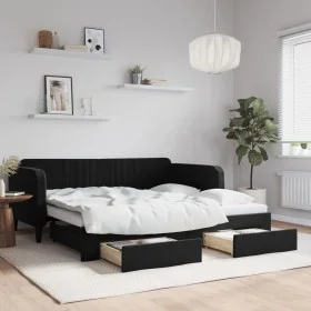 Trundle sofa bed with drawers black velvet 90x190 cm by vidaXL, Beds and slatted bases - Ref: Foro24-3197126, Price: 274,86 €...