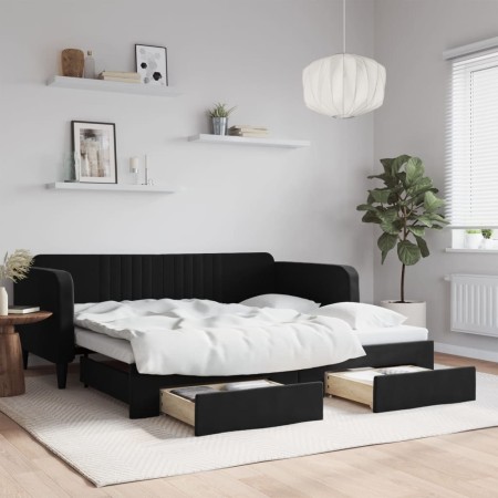 Sofá cama nido con cajones terciopelo negro 90x190 cm de vidaXL, Camas y somieres - Ref: Foro24-3197126, Precio: 282,21 €, De...