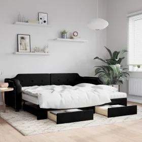 Trundle sofa bed with drawers black fabric 80x200 cm by vidaXL, Beds and slatted bases - Ref: Foro24-3197685, Price: 463,73 €...