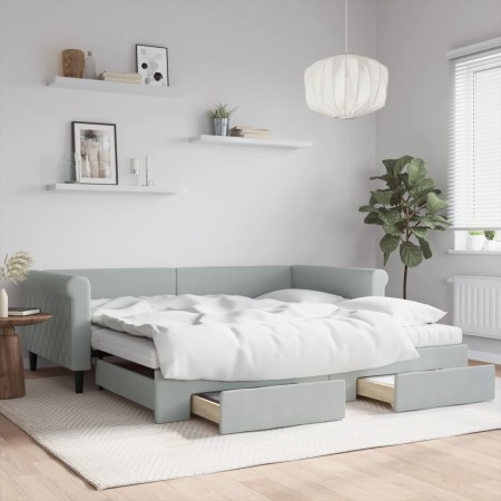 Sofá cama nido con cajones terciopelo gris claro 100x200 cm de vidaXL, Camas y somieres - Ref: Foro24-3197850, Precio: 480,09...