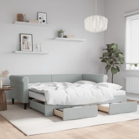 Sofá cama nido con cajones terciopelo gris claro 90x190 cm de vidaXL, Camas y somieres - Ref: Foro24-3197856, Precio: 458,21 ...