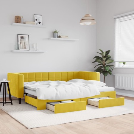 Sofá cama nido con cajones terciopelo amarillo 80x200 cm de vidaXL, Camas y somieres - Ref: Foro24-3196737, Precio: 278,80 €,...