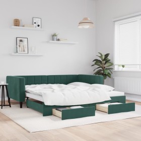 Sofá cama nido con cajones terciopelo verde oscuro 100x200 cm de vidaXL, Camas y somieres - Ref: Foro24-3196748, Precio: 298,...