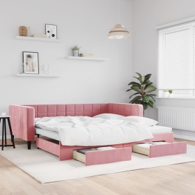 Sofá cama nido con cajones terciopelo rosa 100x200 cm de vidaXL, Camas y somieres - Ref: Foro24-3196749, Precio: 318,88 €, De...