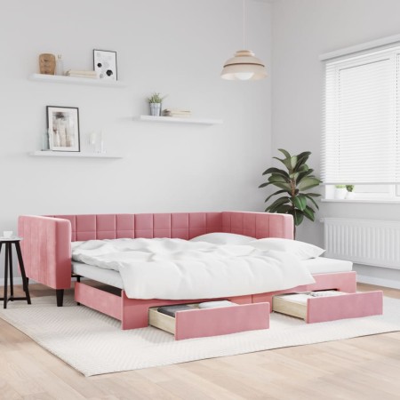 Sofá cama nido con cajones terciopelo rosa 100x200 cm de vidaXL, Camas y somieres - Ref: Foro24-3196749, Precio: 318,88 €, De...