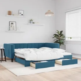Trundle sofa bed with drawers blue velvet 100x200 cm by vidaXL, Beds and slatted bases - Ref: Foro24-3196745, Price: 302,71 €...