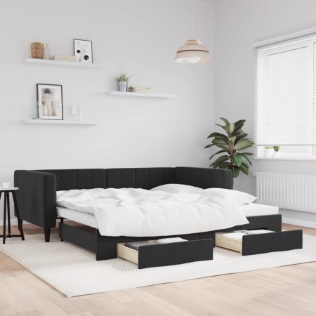 Sofá cama nido con cajones terciopelo negro 100x200 cm de vidaXL, Camas y somieres - Ref: Foro24-3196750, Precio: 306,60 €, D...