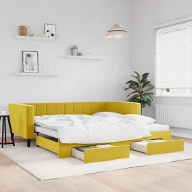 Sofá cama nido con cajones terciopelo amarillo 100x200 cm de vidaXL, Camas y somieres - Ref: Foro24-3196751, Precio: 289,64 €...