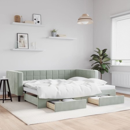 Sofá cama nido con cajones terciopelo gris claro 90x190 cm de vidaXL, Camas y somieres - Ref: Foro24-3196752, Precio: 289,58 ...