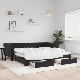 Trundle sofa bed with drawers black velvet 90x190 cm by vidaXL, Beds and slatted bases - Ref: Foro24-3196754, Price: 295,34 €...