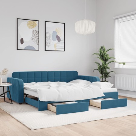 Sofá cama nido con cajones terciopelo azul 90x200 cm de vidaXL, Camas y somieres - Ref: Foro24-3196976, Precio: 307,76 €, Des...