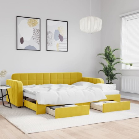 Sofá cama nido con cajones terciopelo amarillo 80x200 cm de vidaXL, Camas y somieres - Ref: Foro24-3196975, Precio: 282,05 €,...