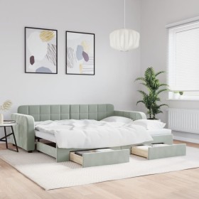 Sofá cama nido con cajones terciopelo gris claro 90x200 cm de vidaXL, Camas y somieres - Ref: Foro24-3196977, Precio: 294,85 ...